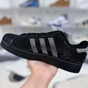 adidas Kids Black Knit Sneakers with Silver Stripe Detailing